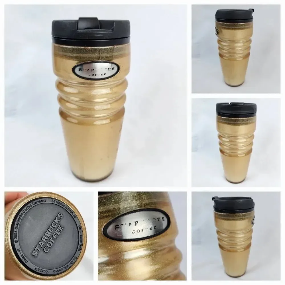 ☕️Vintage Starbucks 2004 Metallic Gold Double Wall 16oz Travel Tumbler